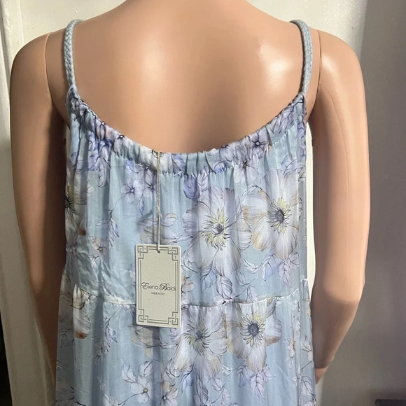 NWT ELENA BALDI Blue Silk Blend Floral Tiered Maxi Dress - Picture 8 of 14